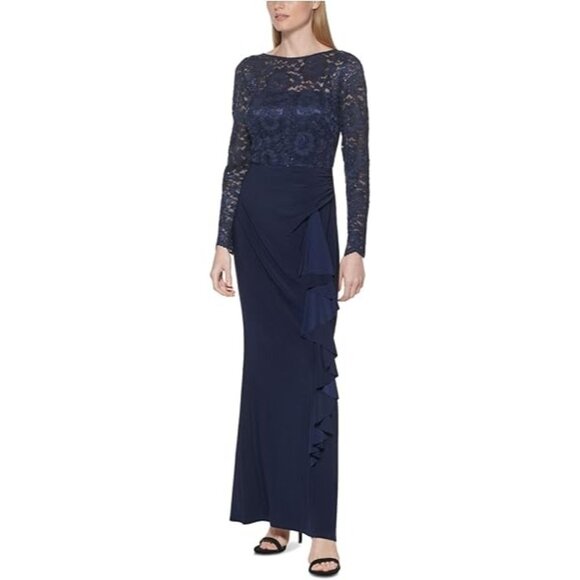 Jessica Howard Midnight Blue Lace Maxi Dress - Picture 1 of 3